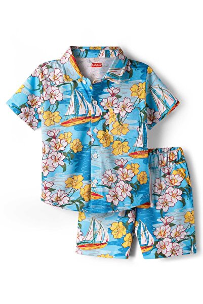 Babyhug Single Jersey Knit Half Sleeves Co-ords Shirt & Shorts Set with Beach...