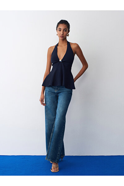 Dilvin 10787 Μπλούζα πλεκτή με μεταλλική λεπτομέρεια και λαιμόκοψη halter - Σ...