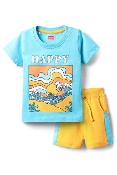 Babyhug Single Jersey Knit Half Sleeves T-Shirt & Shorts Set With Beach Print...