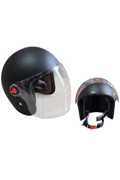 Yerli ÇENESİZ (YARIM) KASK MAT SİYAH
