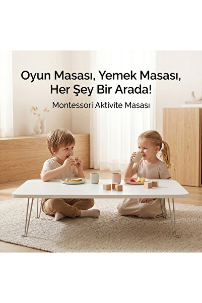 Ratemo Mobilya Montessori Aktivite Masası 90x50 cm Katlanır Ayaklı – Çocuk Oy...