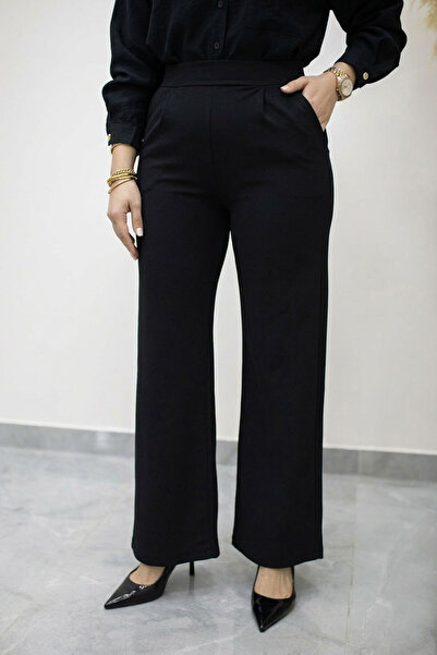 Tesettür Dünyası Elastic Waist Pocketed Palazzo Trousers Tsd260159 Black