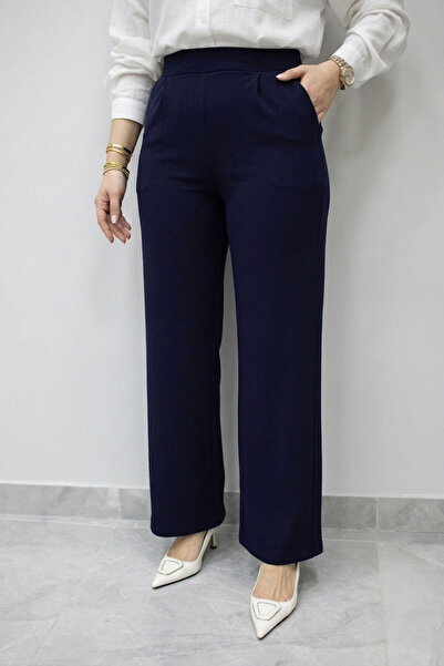 Tesettür Dünyası Elastic Waist Pocketed Palazzo Trousers Tsd260159 Navy Blue