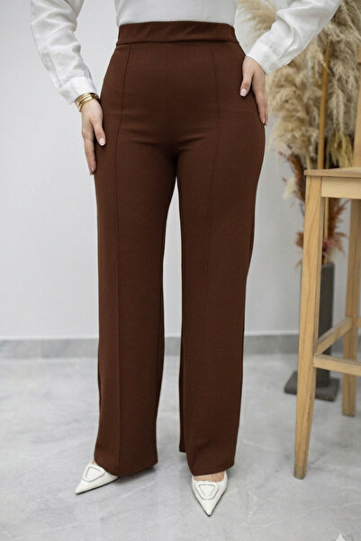 Tesettür Dünyası Lycra Green Wide Leg Trousers Tsd260161 Brown