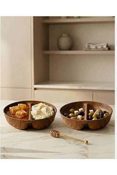 CASTEROLİ 2-Piece Acacia Look 2-Compartment 15 cm Breakfast Serving Bowl