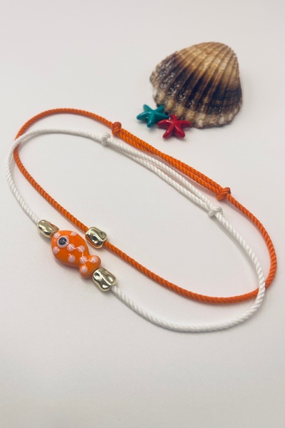 Concept HuBuTU Ceramic Series Orange White Polka Dot Fish Anklet Set of 2