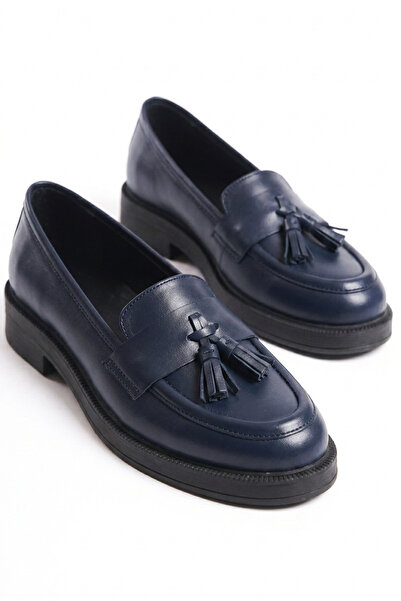 GRADA Γυναικεία Loafer Παπούτσια από Γνήσιο Δέρμα σε Σκούρο Μπλε με Φούντες, ...