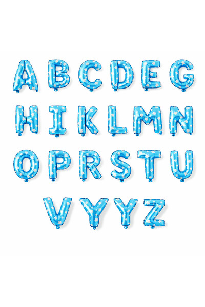 eğlencemarketi A-Z Harf Folyo Balon Seti Mavi Yıldızlı 36 cm Alfabe Balon Doğ...