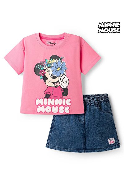 Babyhug Disney طقم تي شيرت بأكمام نصفية وتنورة من قماش الجيرسي المفرد بتصميم ...