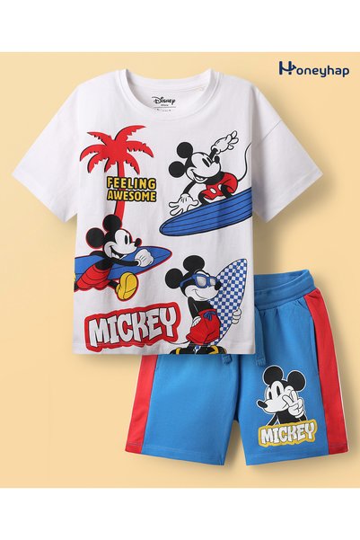 Honeyhap Single Jersey Knit Half Drop Shoulder Sleeve T-Shirt & Shorts Set Mi...