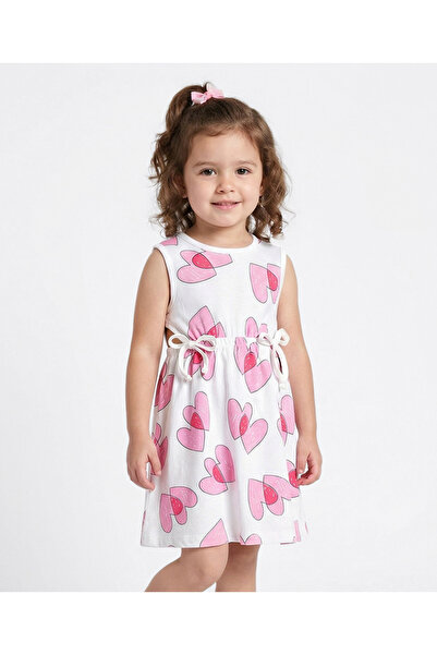 Bonfino All Over Heart Printed Flutter Sleeves Dress - White
