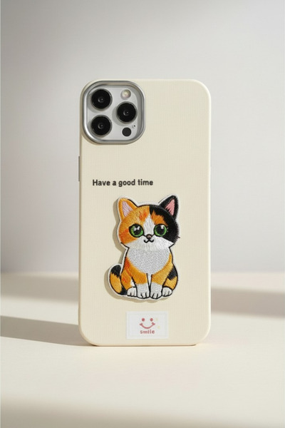 QUSCHU iPhone 15 Uyumlu Kawaii Nakışlı Sevimli Kedi Figürlü Silikon Telefon K...