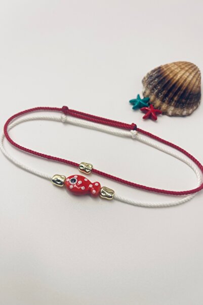 Concept HuBuTU Ceramic Series Red and White Polka Dot Fish Anklet Set of 2