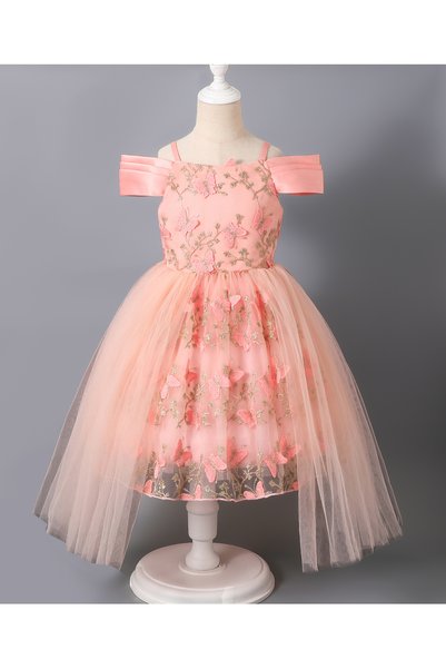 Mark & Mia Butterfly Applique and Floral Embroidered Dress - Peach