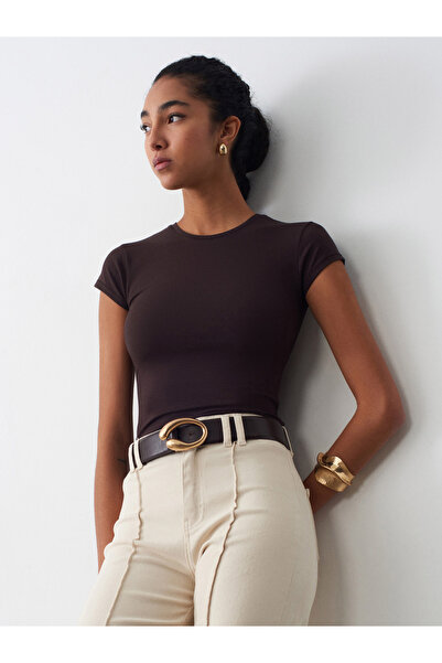 Dilvin T-Shirt - Καφέ - Κανονική εφαρμογή