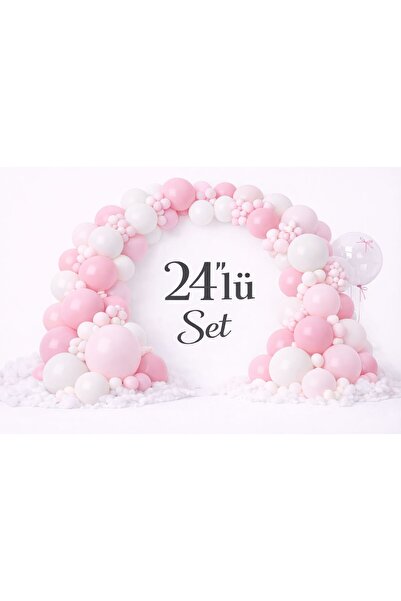 Sev-AL Balonları Makaron Pembe Beyaz Balon Seti 12'li - 24'lü Seçenekli | Doğ...