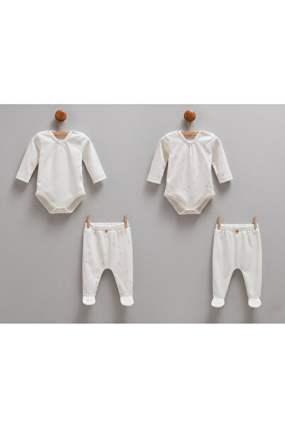 Caramell 100% Cotton Newborn Baby Girl 4-Piece Bodysuit and Booties Pants Set...