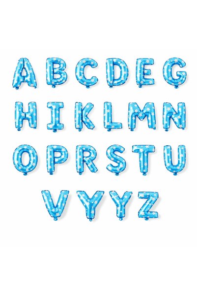 eğlencemarketi A-Z Harf Folyo Balon Seti Mavi Yıldızlı 36 cm Alfabe Balon Doğ...