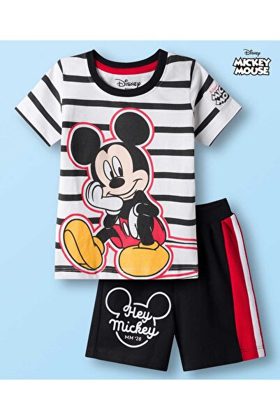 Babyhug Disney طقم تي شيرت نصف كم من قماش الجيرسيه وشورت بطبعة ميكي ماوس - أس...