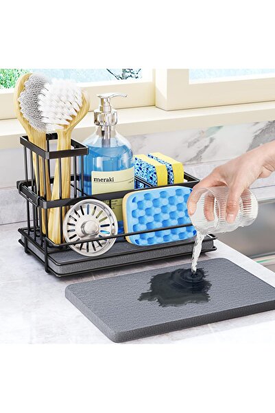 Arabest Stainless Steel Sink Caddy,Instant Drying Stone,3 Partition Kitchen O...