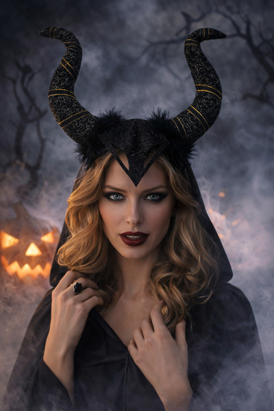 PARTİPORT Siyah Boynuz Taç 20 cm Halloween Malefiz Tacı Cadı Şeytan Parti Aks...