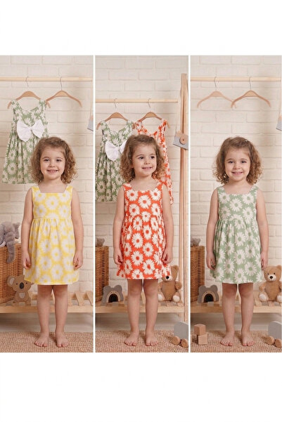 PALLERMO KİDS New Season Bow Detail Summer Dress 3-Piece Set (3 Dresses Will ...