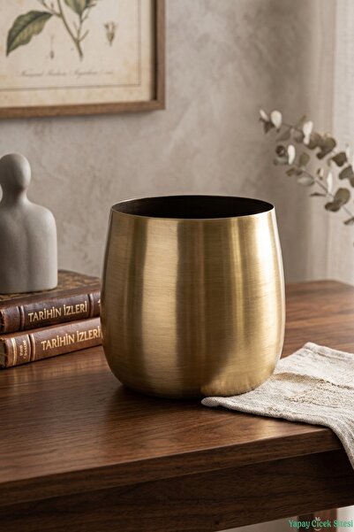 Yapay Çiçek Sitesi Metal Cezve Saksı 13 cm Bronz