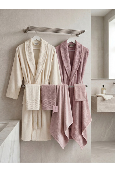 MY MÜRDÜM 100% Cotton Bathrobe Set, Family Bathrobe Set, Towel Set, Dowry Bat...