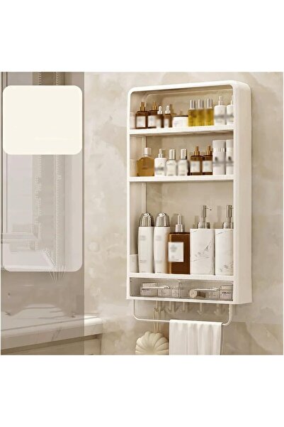 Arabest رفوف حمام، رف تخزين بلاستيكي مثبت على الحائط بثلاث طبقات، مع درج وحام...