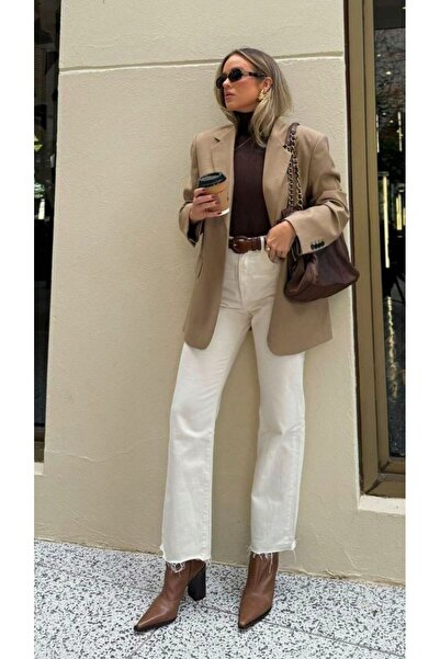 My Blog Μπεζ τζιν με λεπτομέρεια στο κομμένο τελείωμα του ποδιού - 520