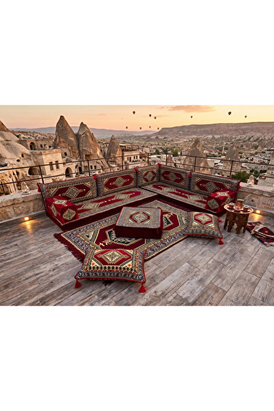 TURKISHRUG KINGDOM Anadolu Serisi Kırmızı Şark Köşesi Takımı - 13 Parça Tam S...