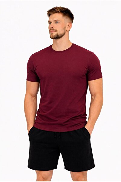 AXXEL Men's Burgundy Cotton Lycra Single Jersey Short Sleeve-T-Shirt-D230