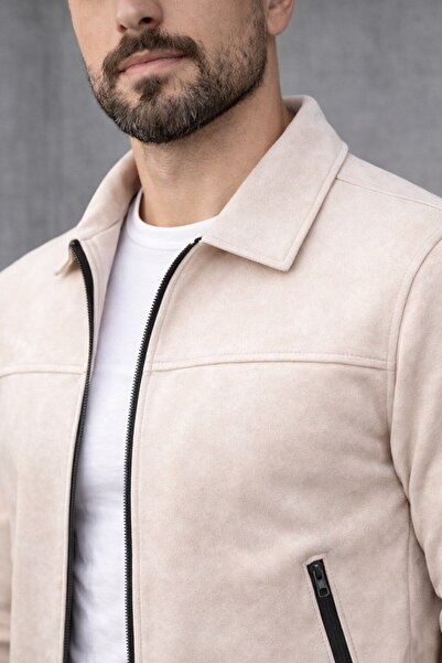 BASEL.CO Βασικό Στενό Εφαρμοστό Μπουφάν Σουέτ με Γιακά Πόλο