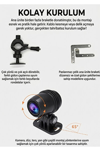 BEKAZE Motosiklet DVR 3.4” HD Çift Kamera CarPlay Android Auto GPS Su Geçirmez Set