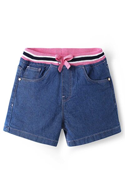 Babyhug Mid Thigh Denim Washed Shorts With Ribbed Waist - Blue