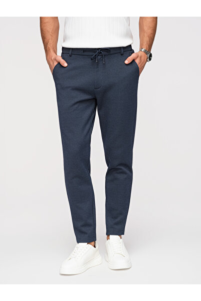 OMBRE Pánské Kalhoty mrkvového střihu OM-PACP-0292 Námořnická modrá