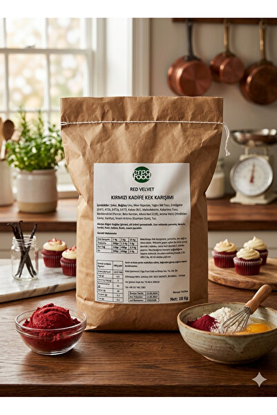 ergo food Red Velvet Kek 10 Kg Profesyonel Kadife Dokulu Kek Mix | Yoğun Kırm...