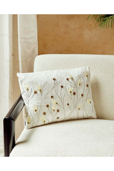 REDTAG Ivory Floral Embroidered Cushion