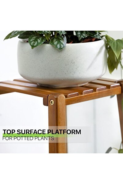 Arabest 2-Tier Bamboo Plant Stand,Space-Saving Flower Shelf Rack,Removable,Fo...