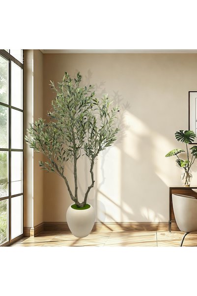 MirageBotanics 218cm artificial Olive Trees, Faux Olive Tree with White Planter for Indoor Home Office Decor
