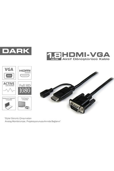 Voyager Dark DK-HD-AHDMIXVGAL180 HDMI TO VGA Aktif Dönüştürücü Kablo