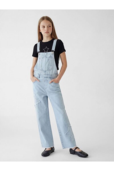 LC Waikiki Yıldız Nakışlı Kız Çocuk Jean Salopet