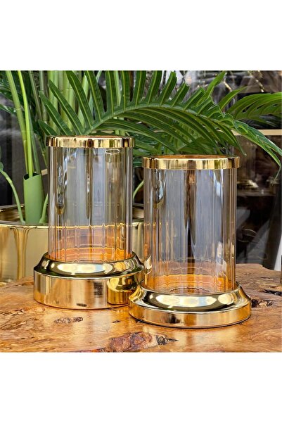Nils Luxury Design 2 Lİ BORU CAM MUMLUK ALTIN