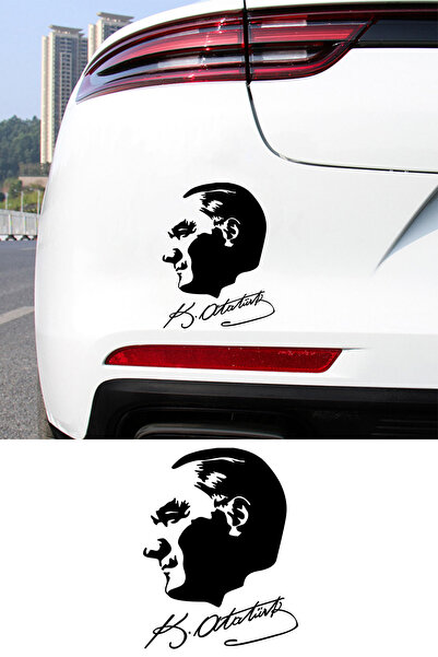 New Jargon Atatürk Silüet İmza Sticker - Mustafa Kemal Atatürk Oto Sticker - Araba Motor Sticker 11x15cm