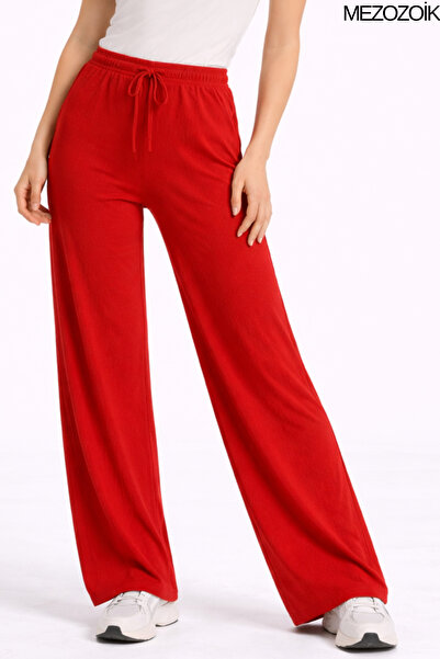 mezozoik Women's Wrinkled Fabric High Waist Loose Ribbed Summer Palazzo Trous...