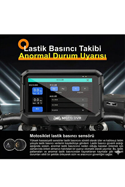 BEKAZE Motosiklet DVR 3.4” HD Çift Kamera CarPlay Android Auto GPS Su Geçirmez Set