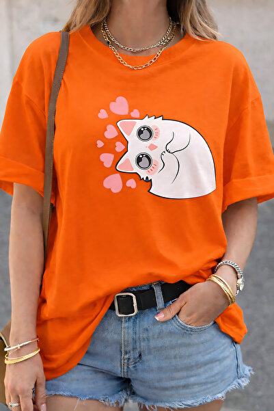 ArtYus Χαριτωμένο μπλουζάκι Unisex Oversize με στάμπα αθώας γάτας που βλέπει ...