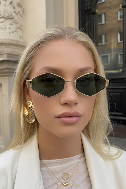 Eyesofia Calenia Kadın Geometrik Gold Leopar Çerçeveli Siyah Ultra Hafif Uv40...
