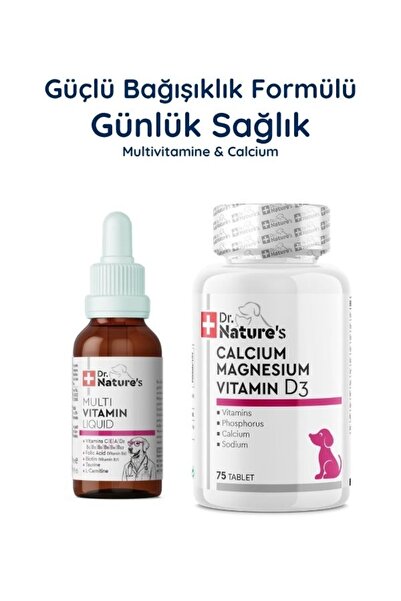 Dr. Nature's Köpek Immune Multivitamin + Kalsiyum Magnesium D3 Seti – Bağışık...