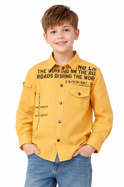İrem Çocuk Giyim Boy's Folded Sleeve Model Snap Closure Life Text Patterned Y...